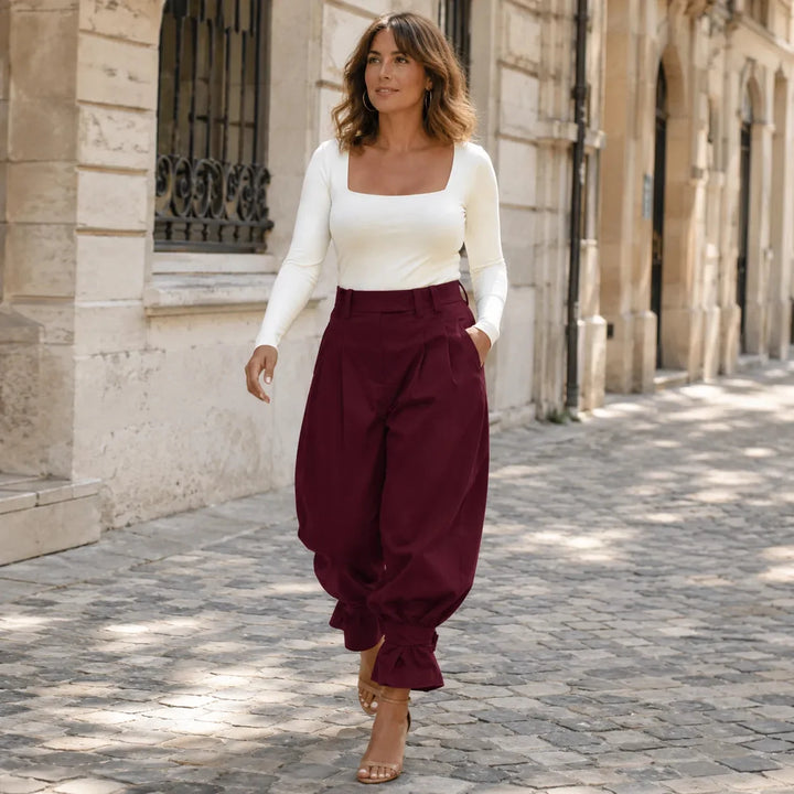 Thessvale | Women's High Waist Pleated Lantern Pants - Khaki - Image 5