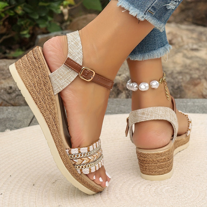 Thessvara | Women's Boho Wedge Sandals - Beige - Image 3