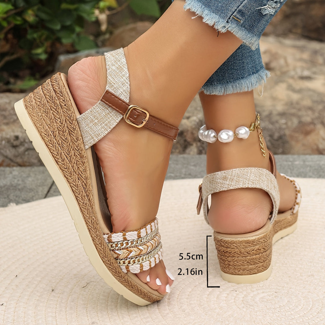 Thessvara | Women's Boho Wedge Sandals - Beige - Image 6