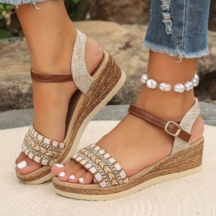 Thessvara | Women's Boho Wedge Sandals - Beige - Image 7