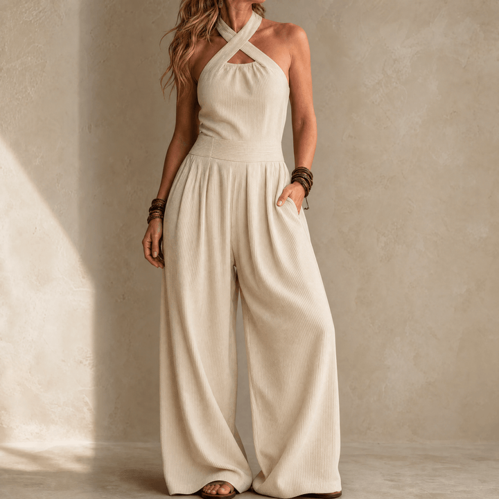 Thessvine | Women's Wide Leg Halter Jumpsuit - Dark Grey - Image 13