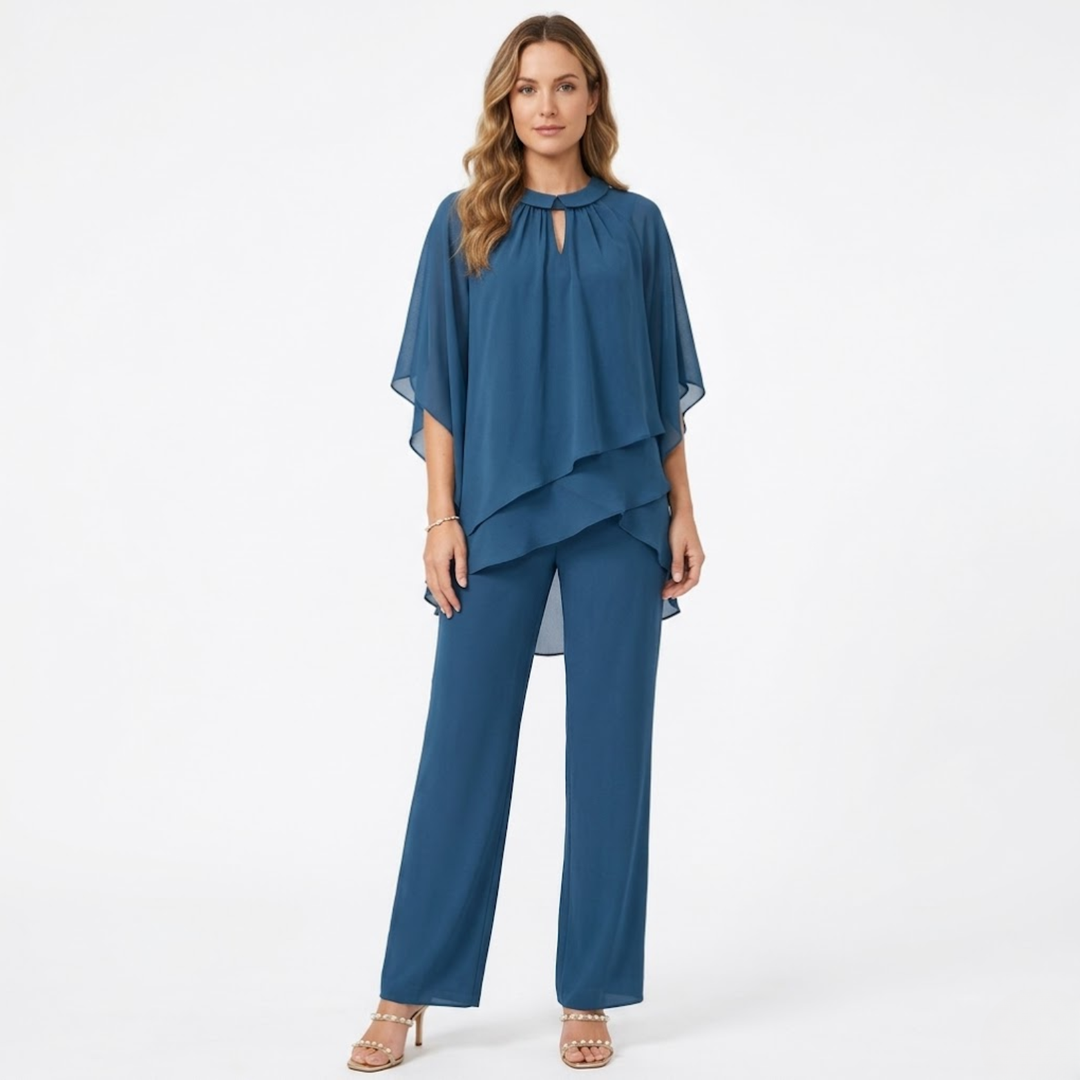 Thessvorne | Women's Two Piece Set Cape Top Pants - Image 1