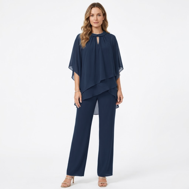 Thessvorne | Women's Two Piece Set Cape Top Pants - Image 3