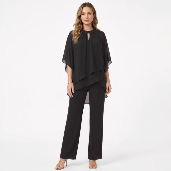 Thessvorne | Women's Two Piece Set Cape Top Pants - Image 4
