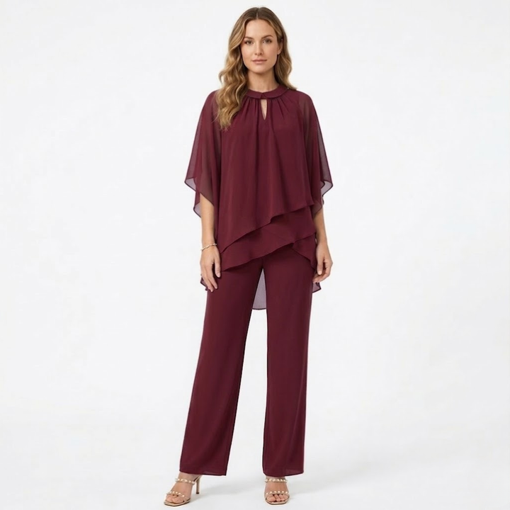 Thessvorne | Women's Two Piece Set Cape Top Pants - Image 6