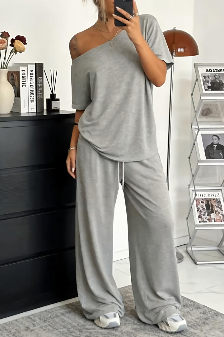 Thesswin | Women's Off Shoulder Two Piece Lounge Set - Image 1