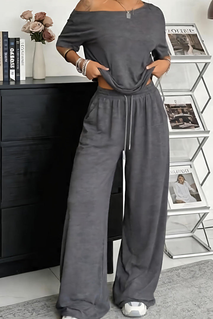 Thesswin | Women's Off Shoulder Two Piece Lounge Set - Image 2