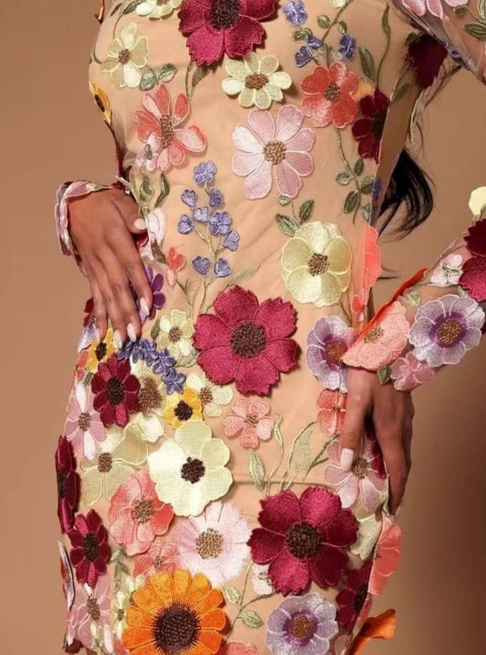 Thesswyn | Women's 3D Embroidered Mini Dress - Image 2