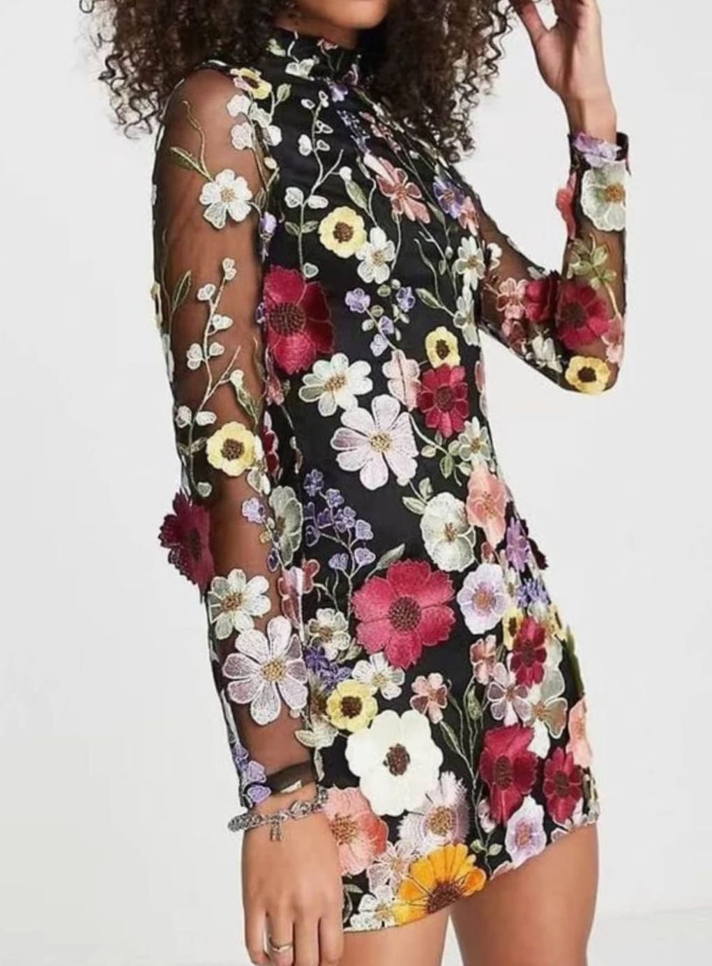 Thesswyn | Women's 3D Embroidered Mini Dress - Image 5