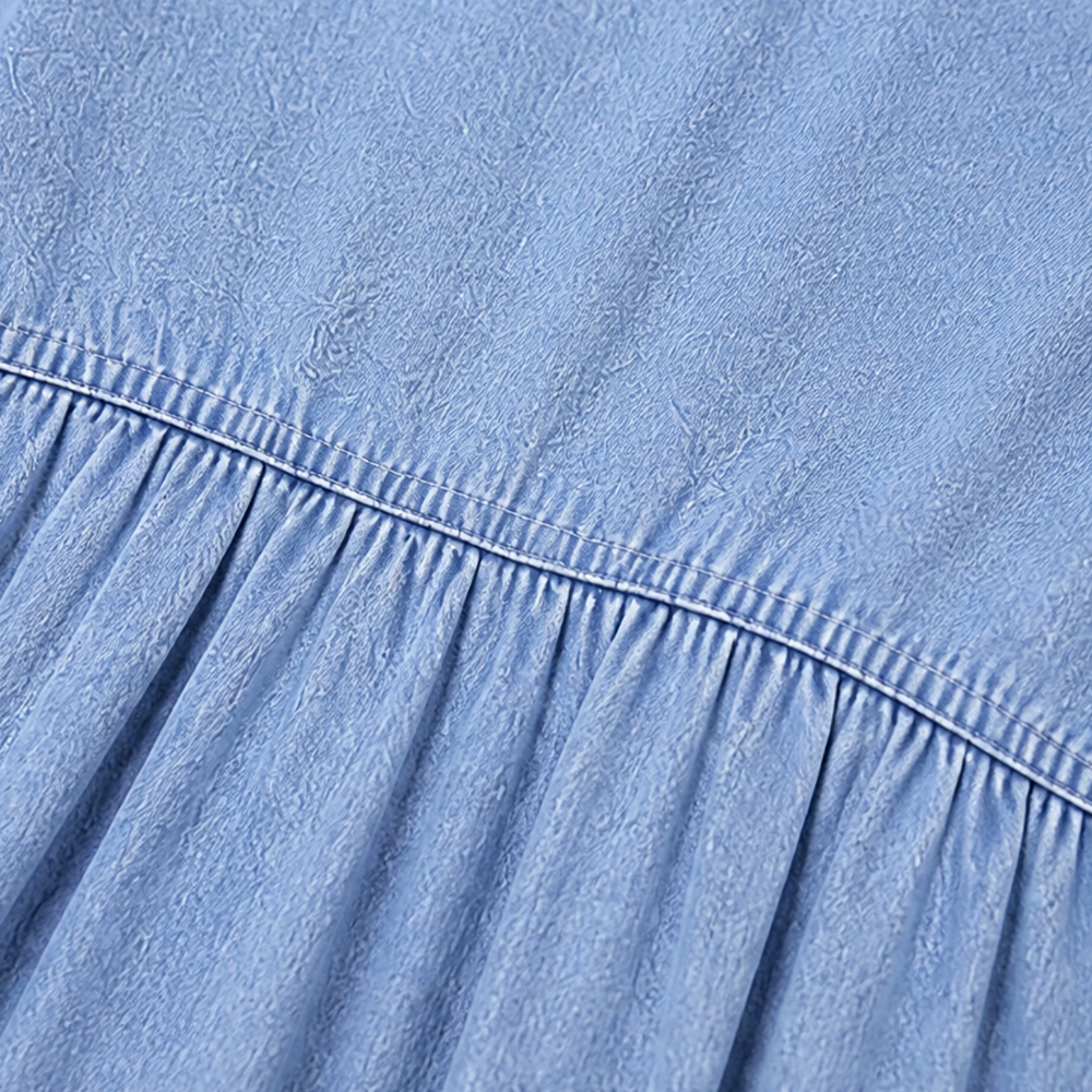 Threnody | Women's Denim Babydoll Midi Dress - Light Blue - Image 11