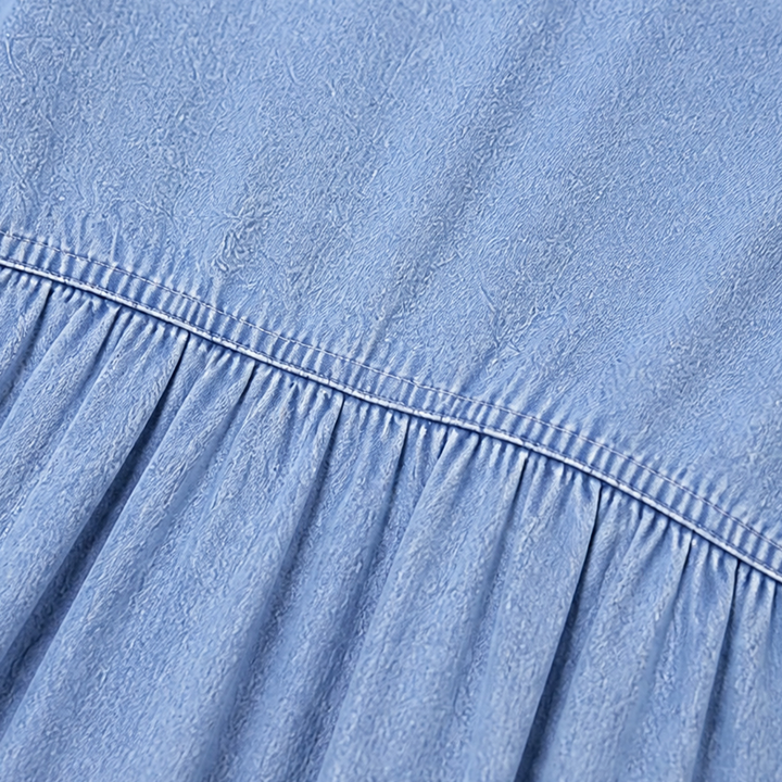 Threnody | Women's Denim Babydoll Midi Dress - Light Blue - Image 11