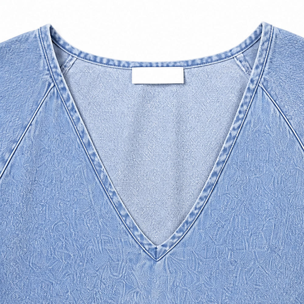 Threnody | Women's Denim Babydoll Midi Dress - Light Blue - Image 9