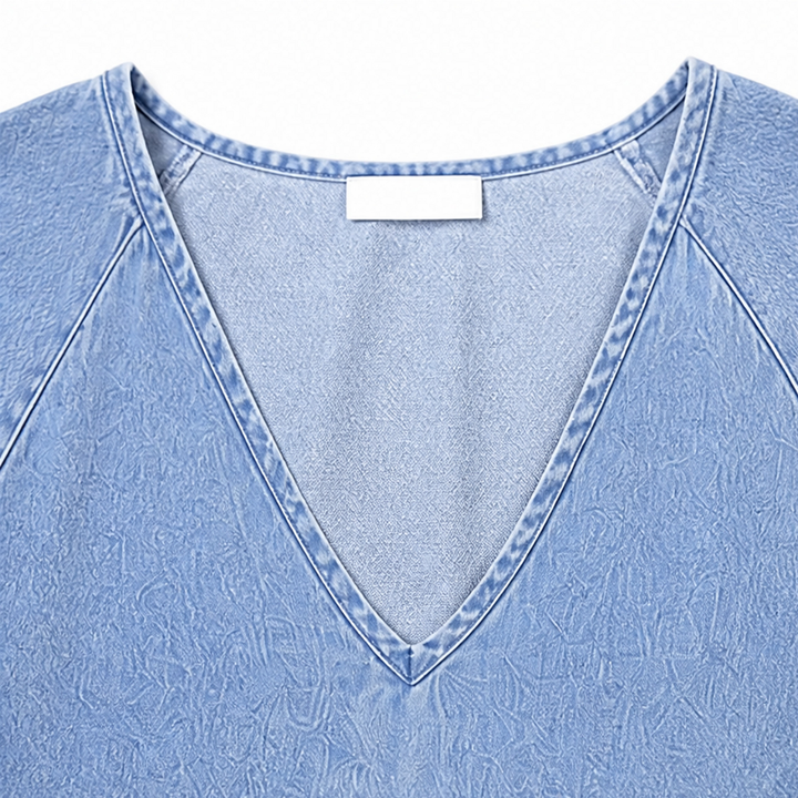 Threnody | Women's Denim Babydoll Midi Dress - Light Blue - Image 9