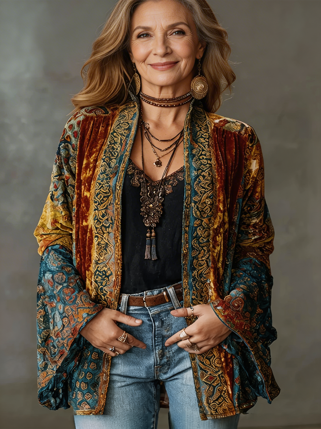 Threnova | Women's Boho Print Kimono Jacket Cardigan - Image 1