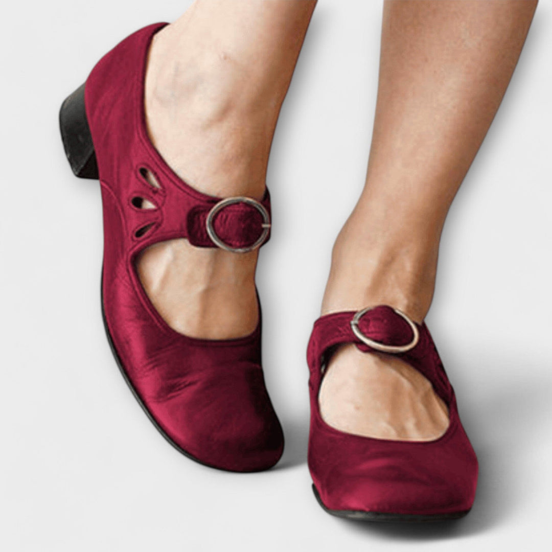 Threnova | Women's Buckle Mary Jane Low Heel Shoes - Camel - Image 3