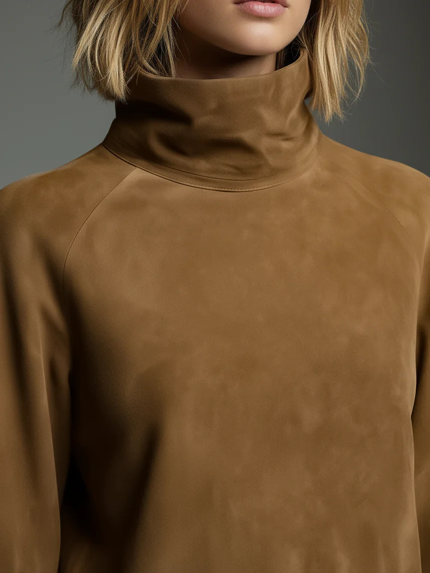 Threnova | Women's Mini Dress Turtleneck Long Sleeve - Camel - Image 2