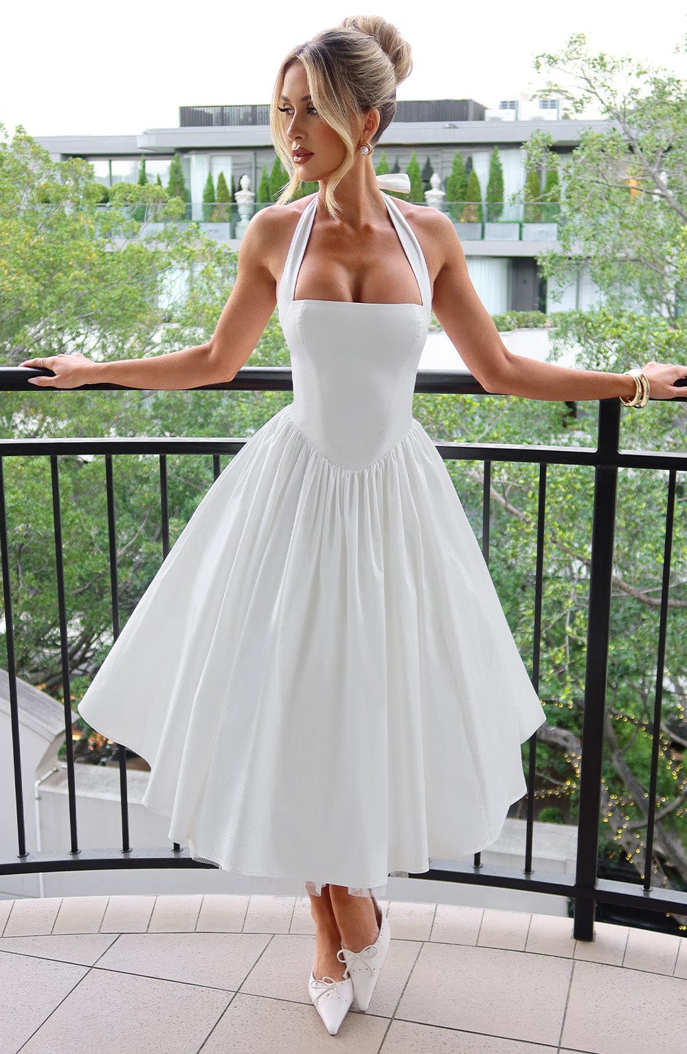 Threnova | Women's Wedding Guest Halter Midi Dress - White - Image 1