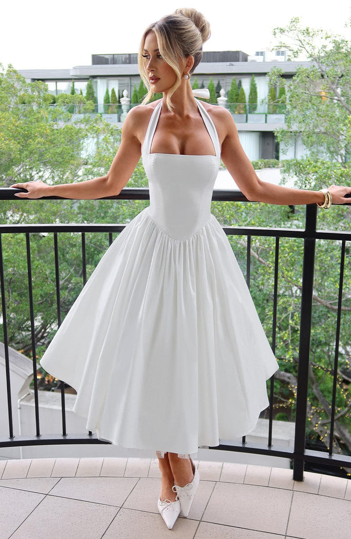 Threnova | Women's Wedding Guest Halter Midi Dress - White - Image 1