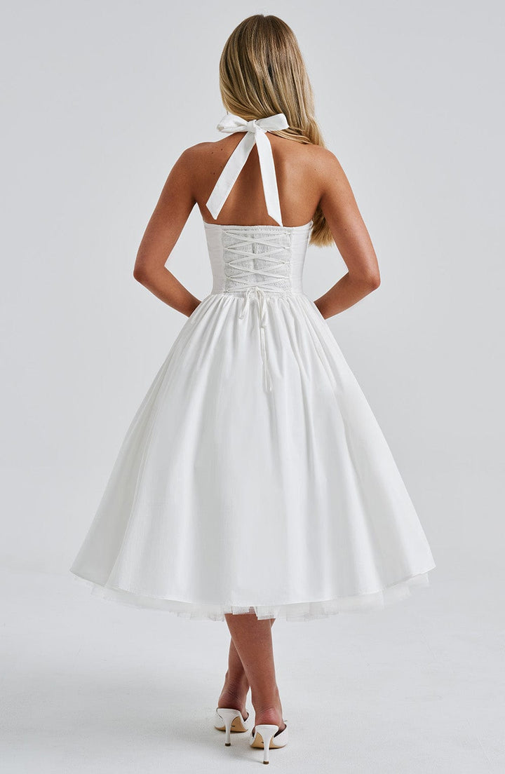 Threnova | Women's Wedding Guest Halter Midi Dress - White - Image 8