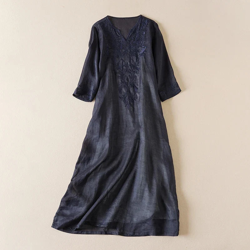 Threnwyn | Women's Embroidered Midi Dress - Image 3