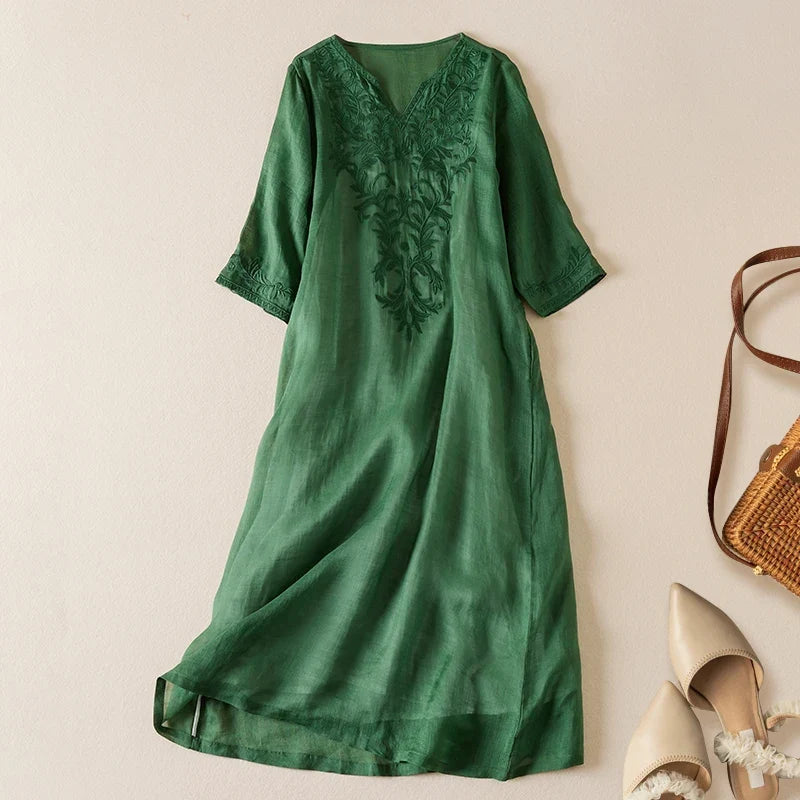 Threnwyn | Women's Embroidered Midi Dress - Image 4