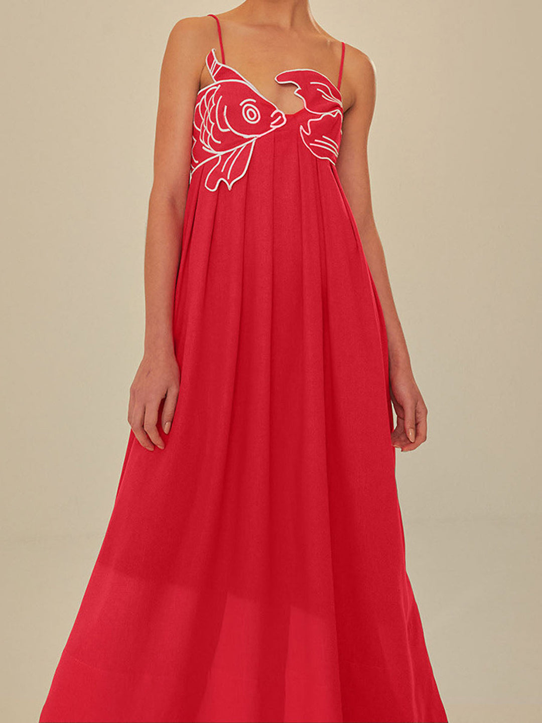 Tindara | Women's Embroidered Maxi Dress Spaghetti Strap - Red - Image 2