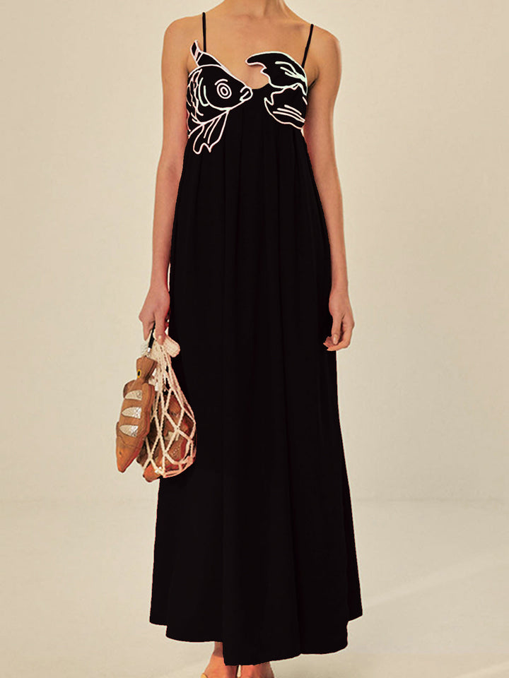 Tindara | Women's Embroidered Maxi Dress Spaghetti Strap - Red - Image 7
