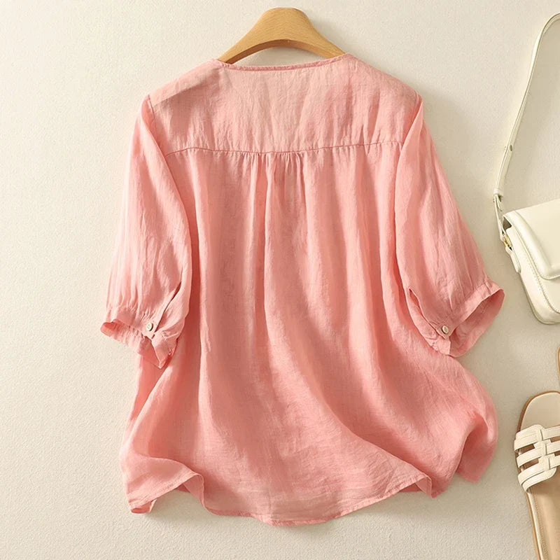 Tindelle | Women's Boho Embroidered Linen Blouse - Sage - Image 10