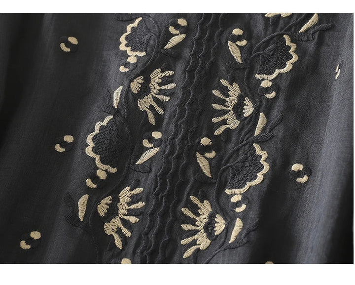 Tindelle | Women's Boho Embroidered Linen Blouse - Sage - Image 26