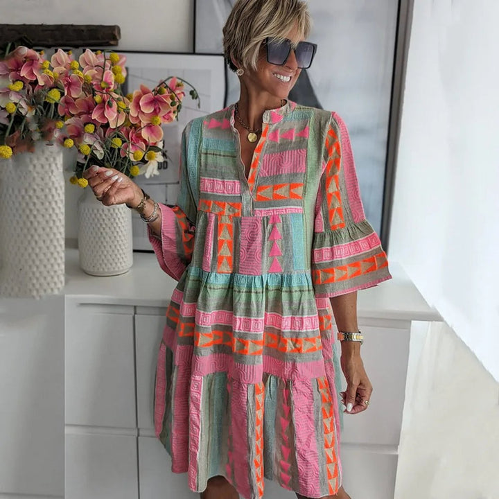 Tindova | Women's Boho Print Tiered Mini Dress - Image 1