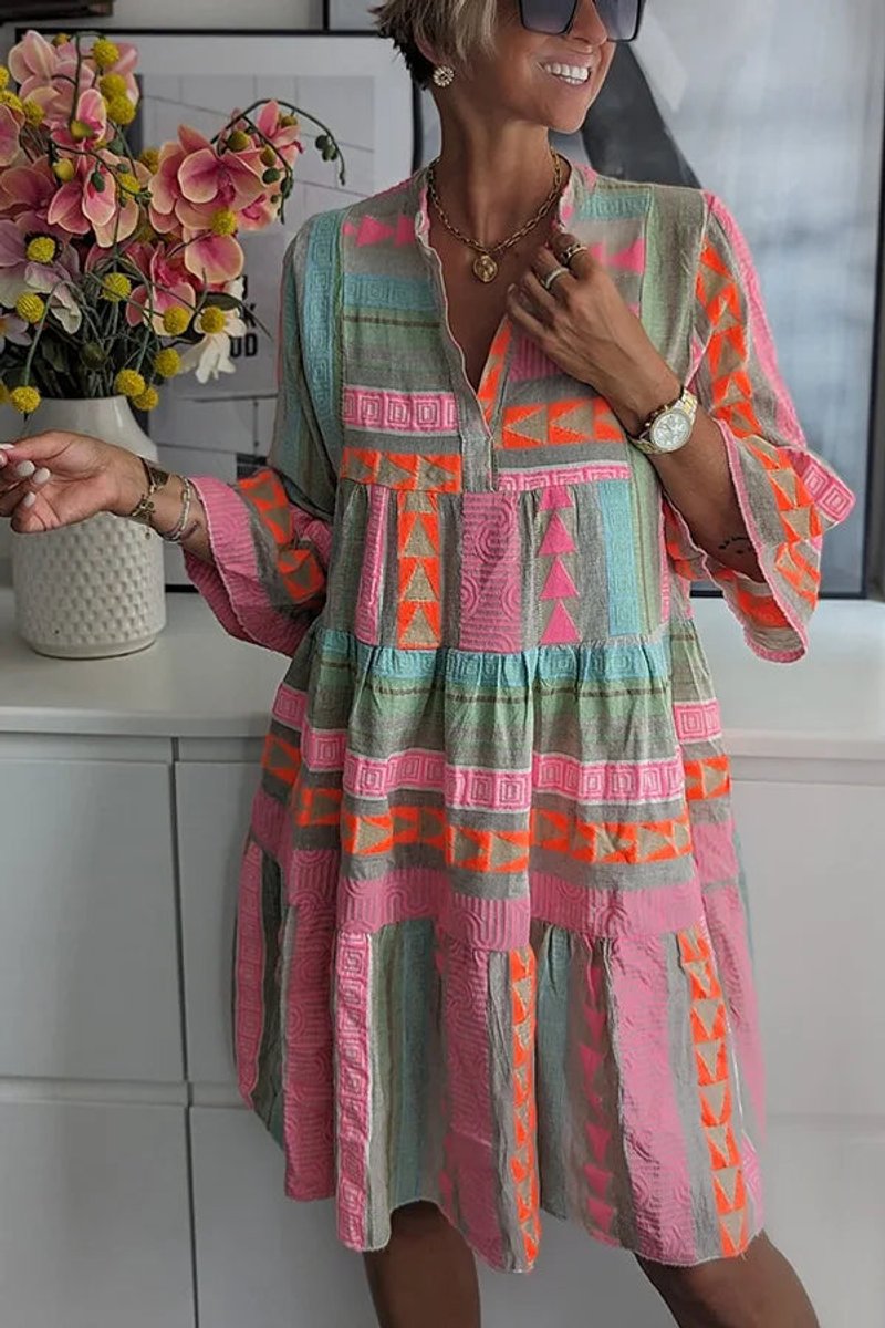 Tindova | Women's Boho Print Tiered Mini Dress - Image 3