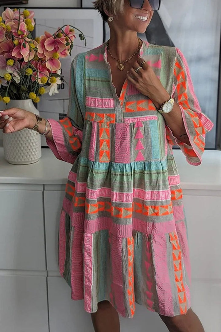Tindova | Women's Boho Print Tiered Mini Dress - Image 3