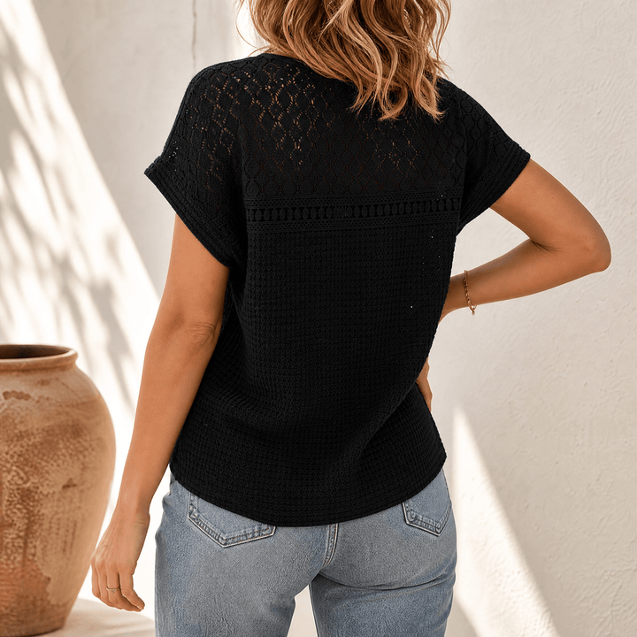 Tivara | Women's Crochet Knit Short Sleeve Top - Olive Green - Image 12