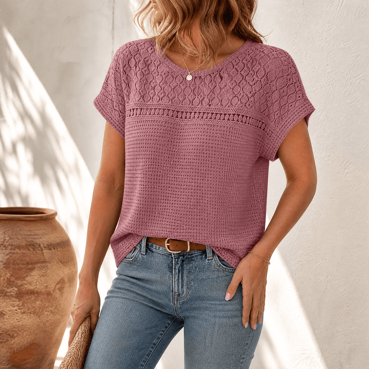 Tivara | Women's Crochet Knit Short Sleeve Top - Olive Green - Image 13