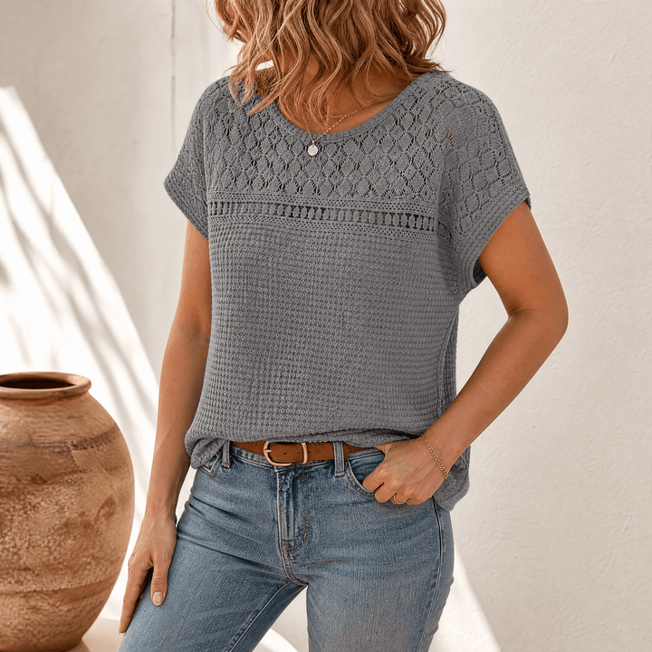 Tivara | Women's Crochet Knit Short Sleeve Top - Olive Green - Image 14