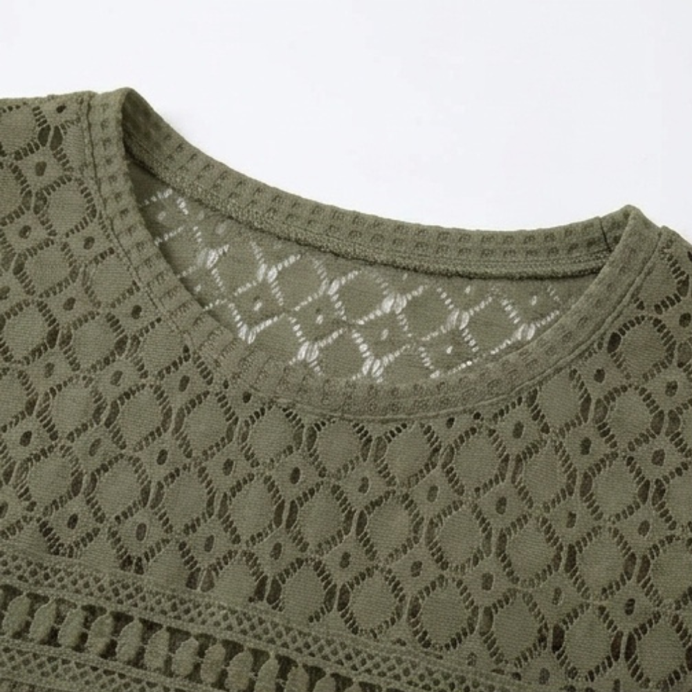 Tivara | Women's Crochet Knit Short Sleeve Top - Olive Green - Image 7