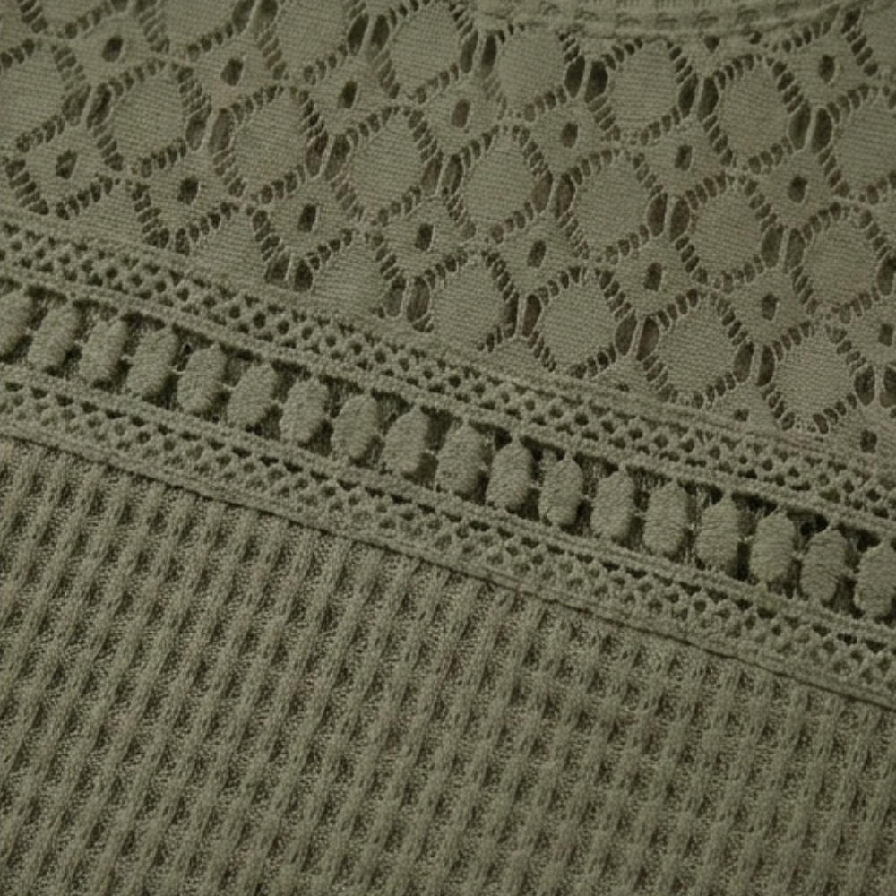 Tivara | Women's Crochet Knit Short Sleeve Top - Olive Green - Image 8