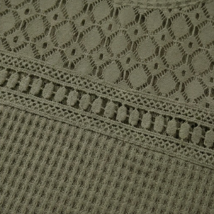 Tivara | Women's Crochet Knit Short Sleeve Top - Olive Green - Image 8