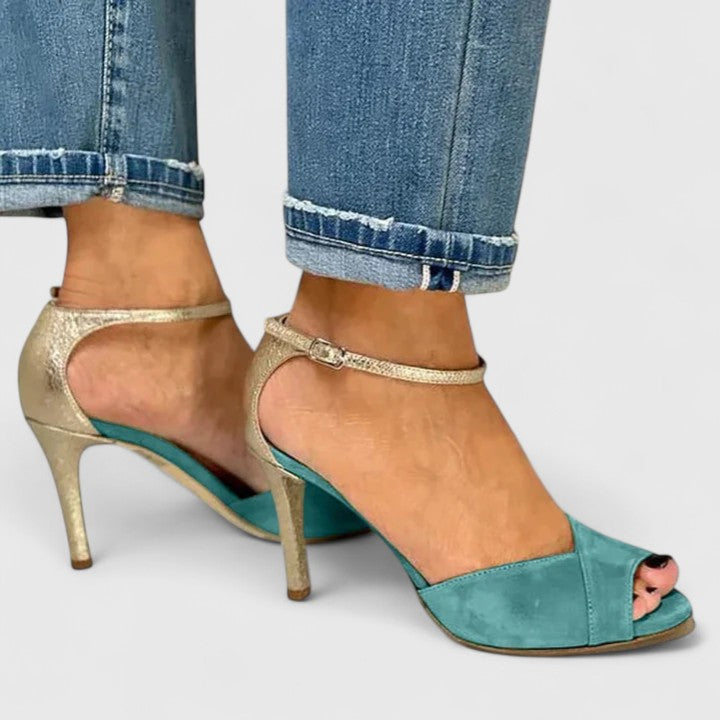 Tivara | Women's Peep-Toe Ankle Strap Stiletto Heels - Teal - Image 1