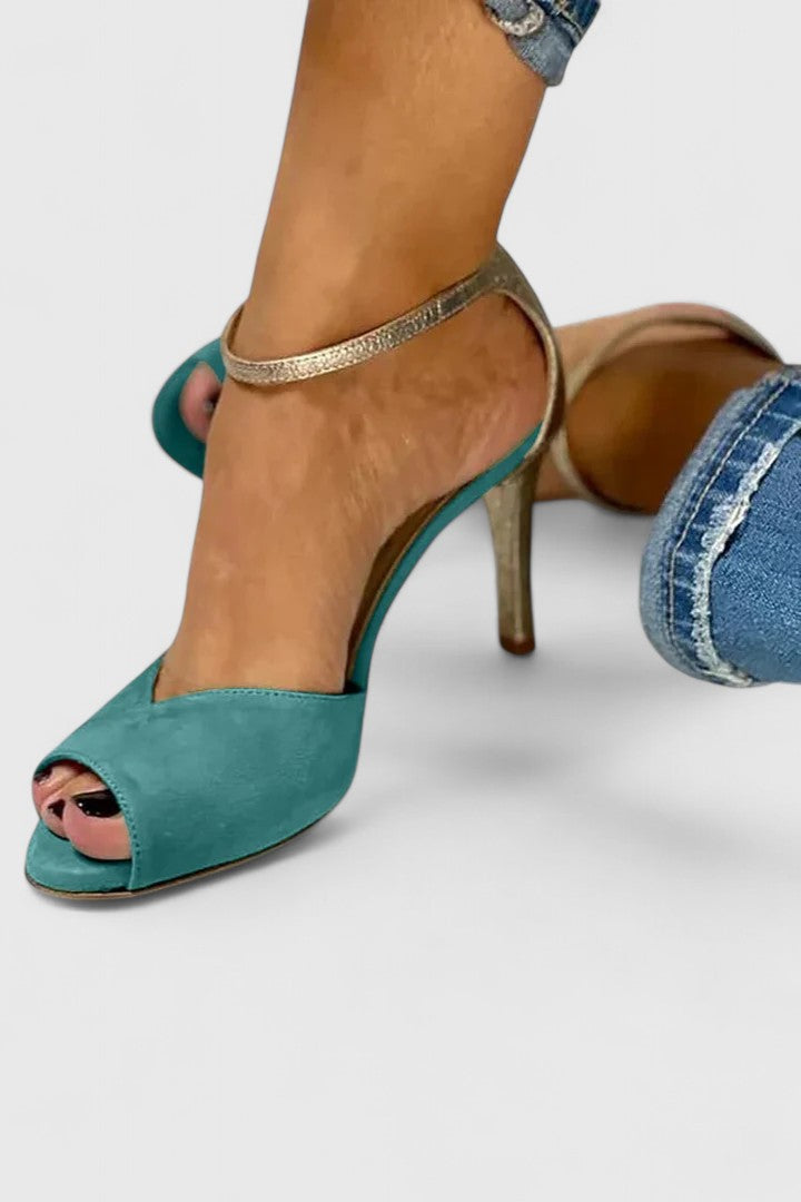 Tivara | Women's Peep-Toe Ankle Strap Stiletto Heels - Teal - Image 2
