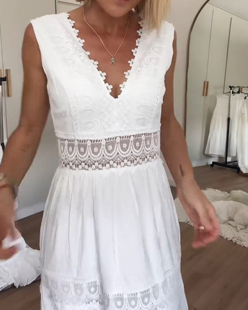 Tivara | Women's White Boho Lace Midi Dress - White - Image 3
