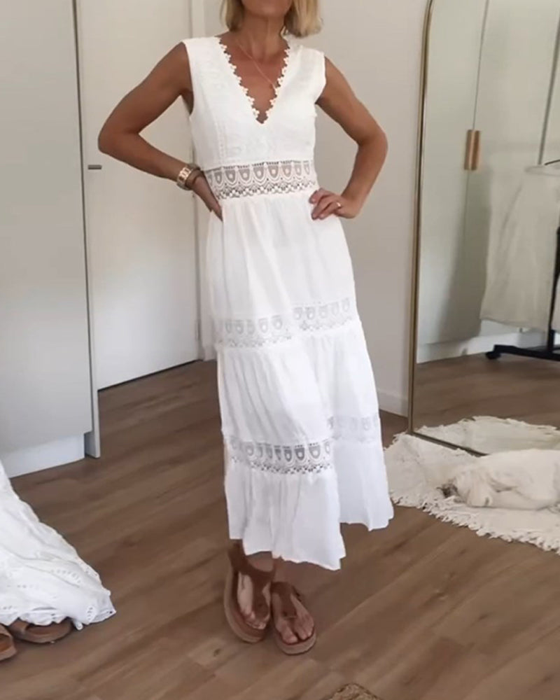 Tivara | Women's White Boho Lace Midi Dress - White - Image 6