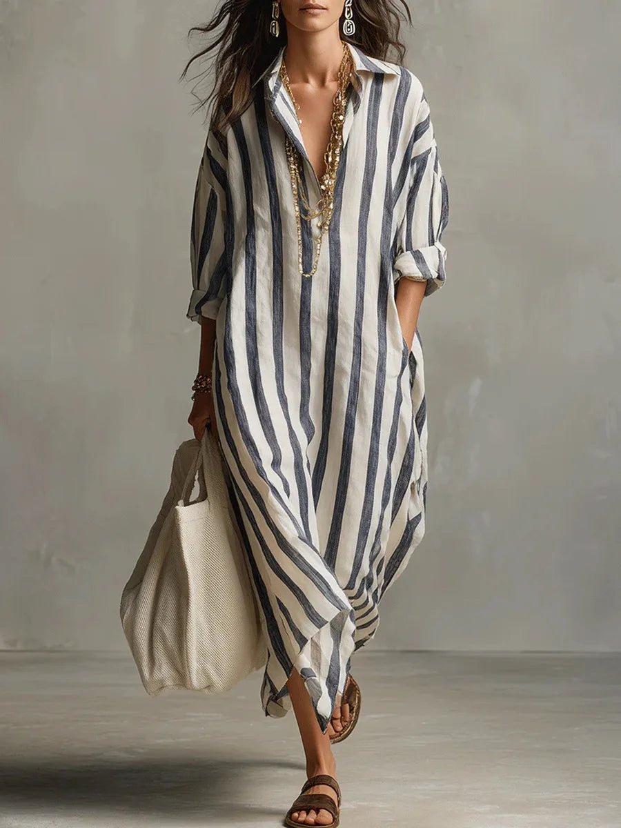 Tivarna | Women's Summer Maxi Dress - Striped - Image 1