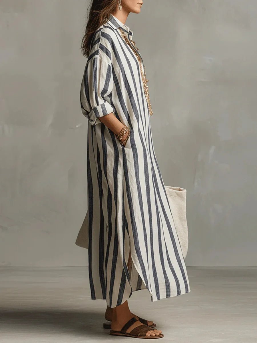 Tivarna | Women's Summer Maxi Dress - Striped - Image 2
