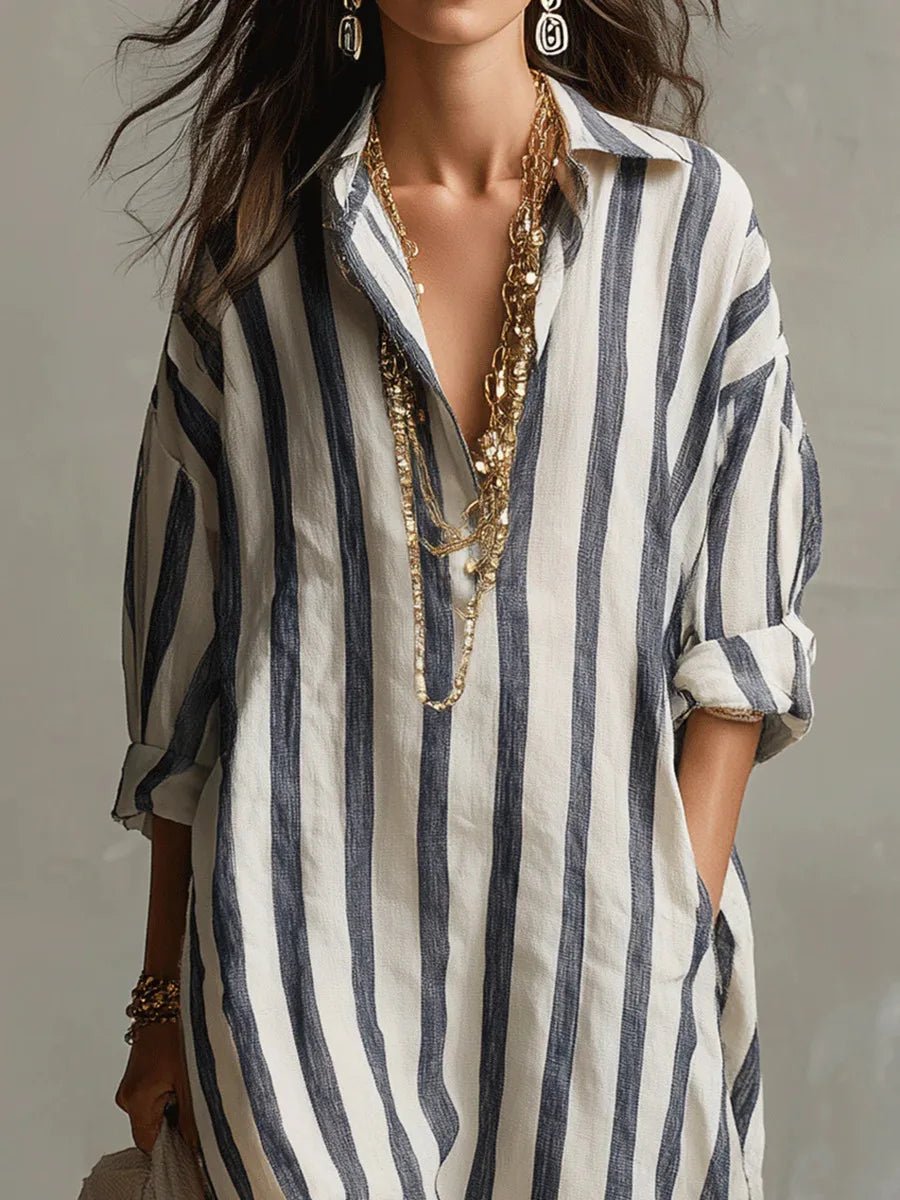 Tivarna | Women's Summer Maxi Dress - Striped - Image 3
