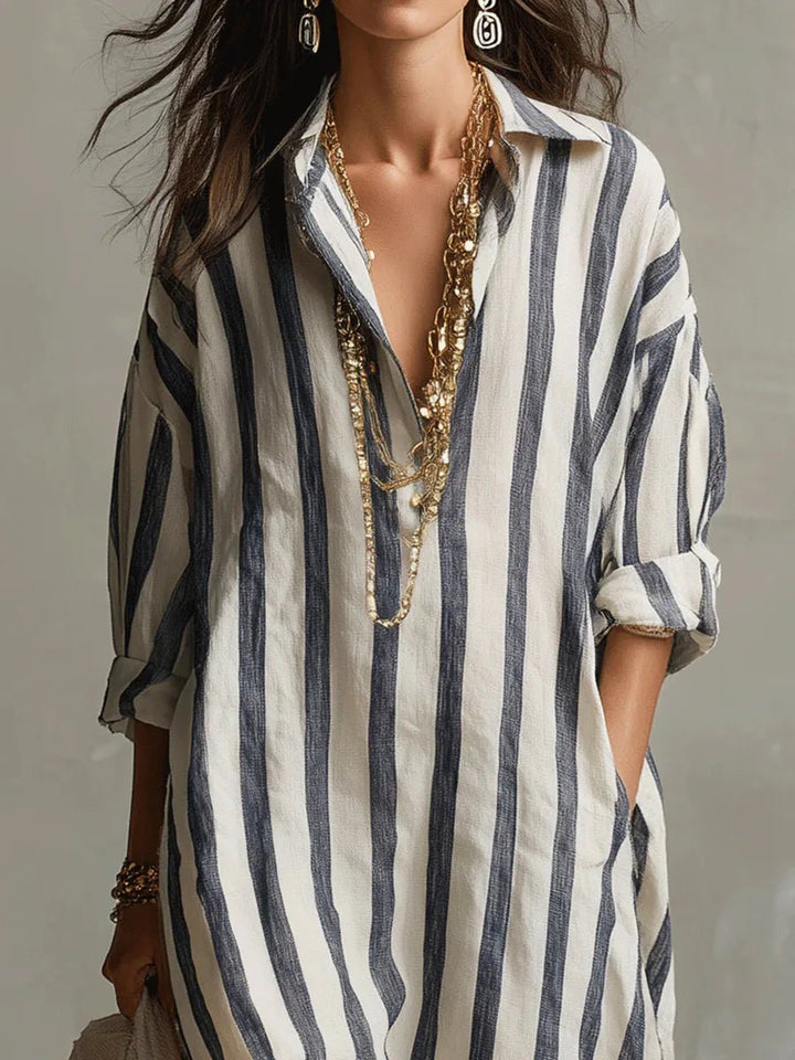 Tivarna | Women's Summer Maxi Dress - Striped - Image 3
