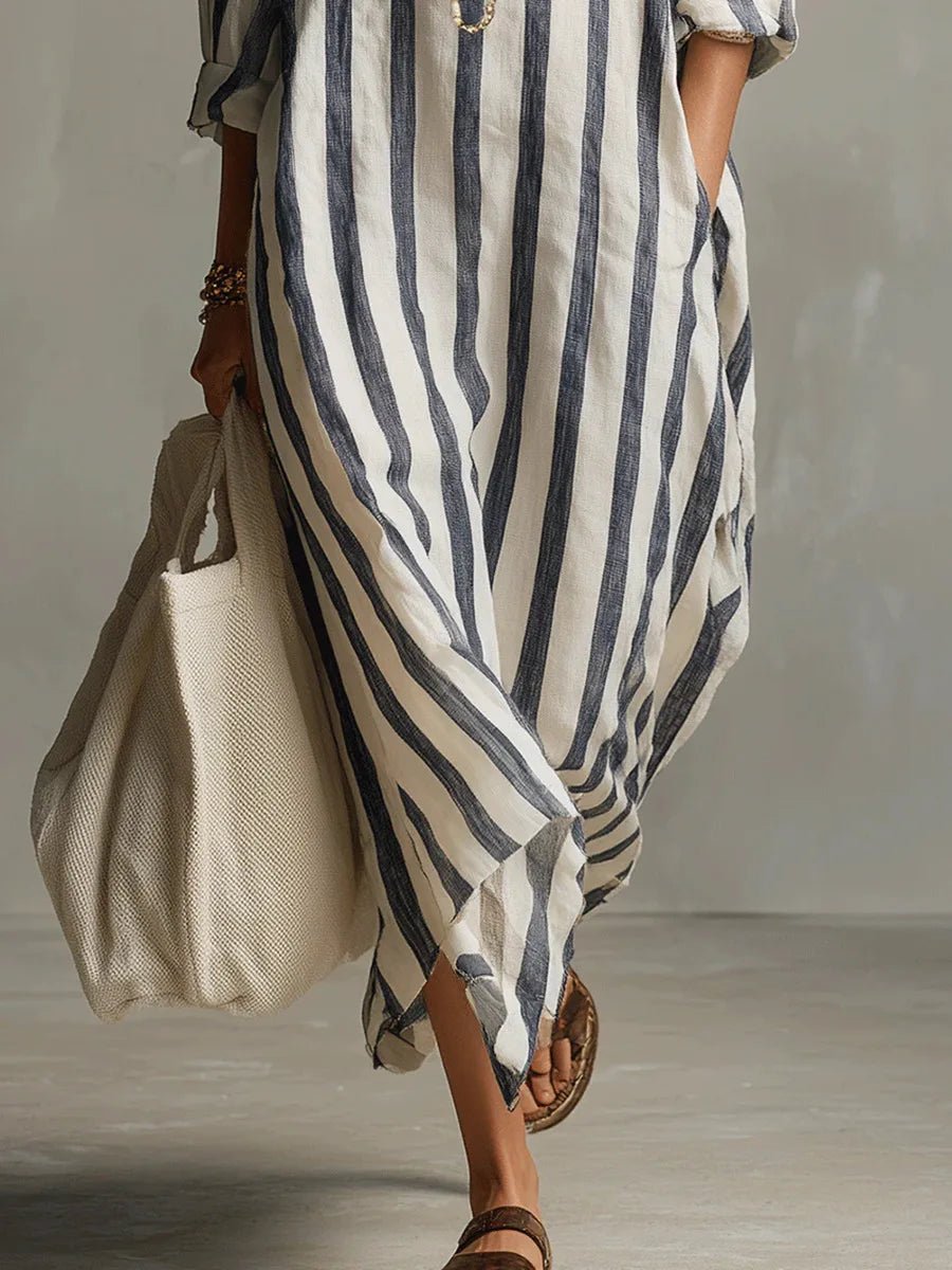 Tivarna | Women's Summer Maxi Dress - Striped - Image 4