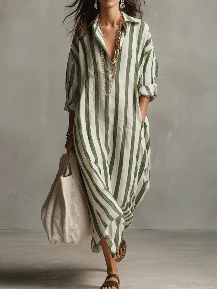 Tivarna | Women's Summer Maxi Dress - Striped - Image 5