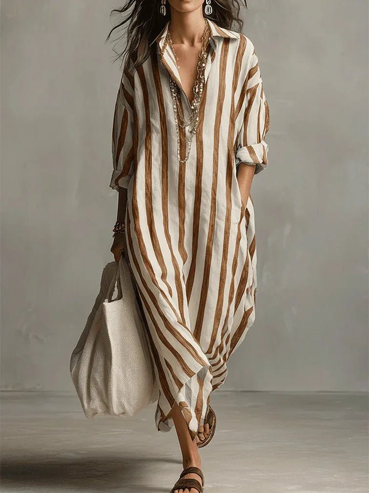 Tivarna | Women's Summer Maxi Dress - Striped - Image 7