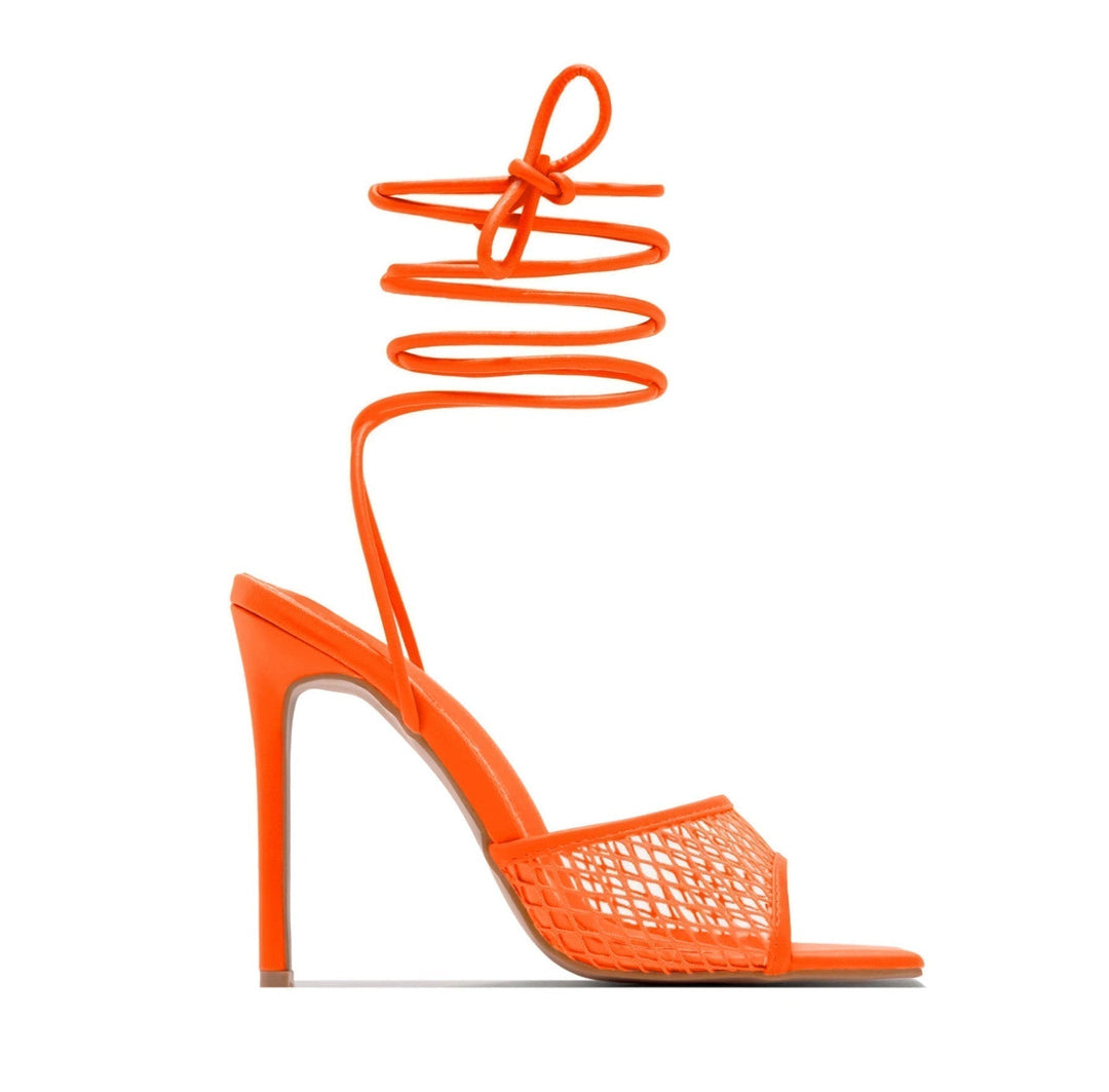 Tivarra | Women's Strappy Lace-Up High Heel Sandals - Orange - Image 1